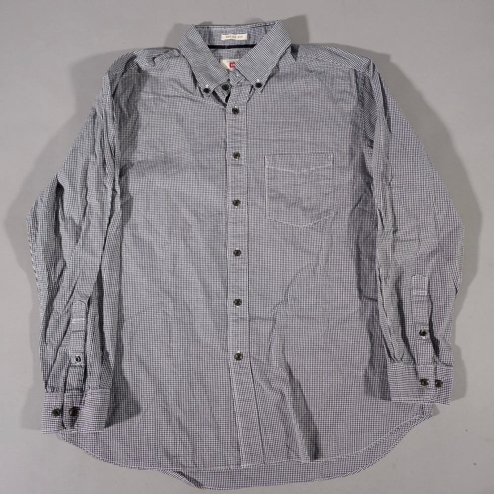 Edwin Button Down Shirt Mens XL Blue Gingham Check Relax Fit Long Sleeve Japan